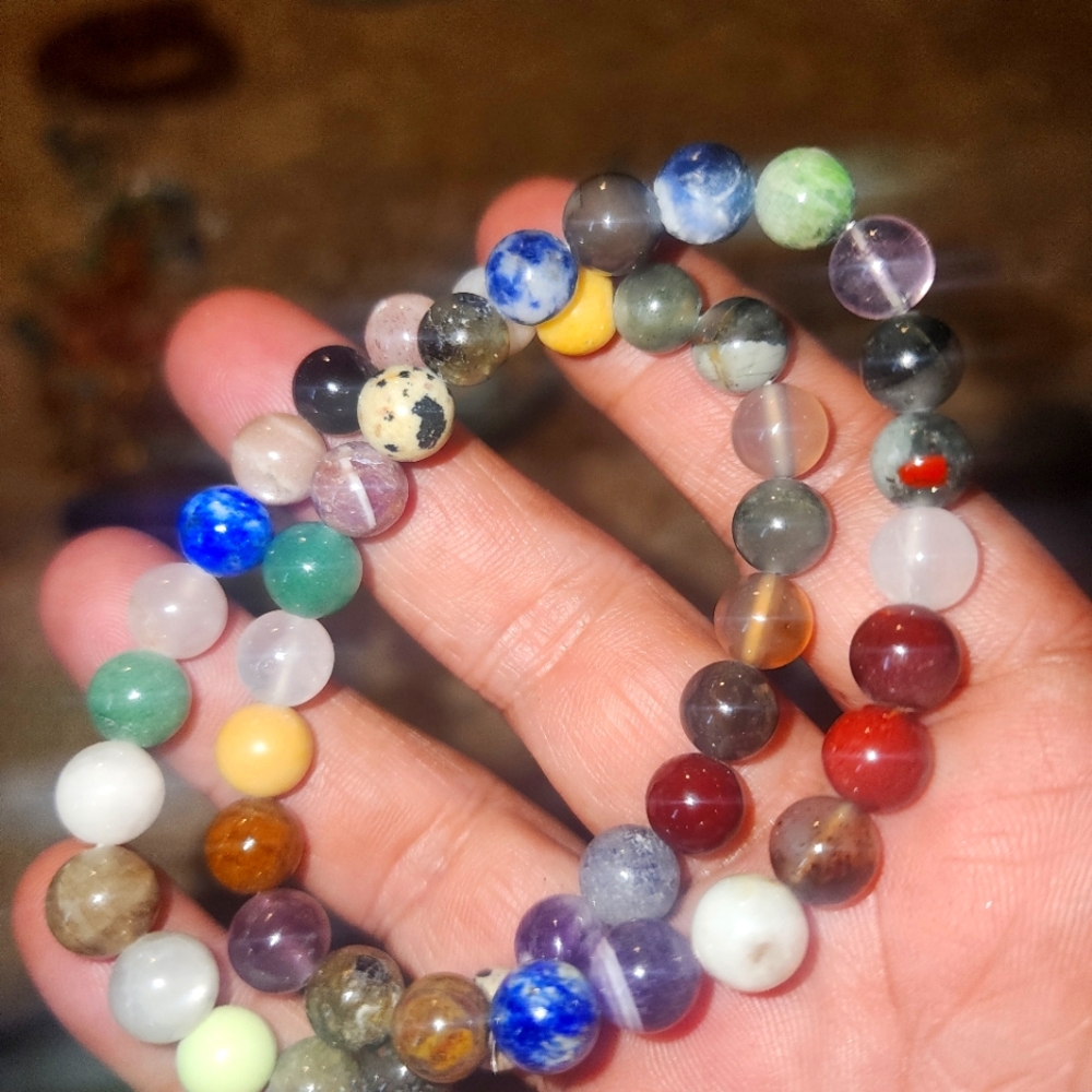 8mm Mutli Stone Bead Bracelet  7 1/4 with strech. No Cancelations or Return